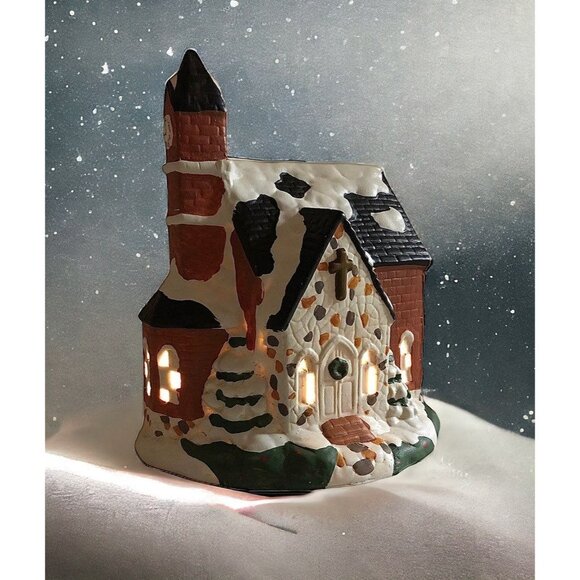 Caldor Hand Painted Porcelain Lighted House Church Christmas Holiday Vintage - Picture 3 of 10